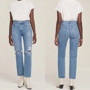 AGOLDE Wilder Medium Wash Straight Leg Ripped Knee Jeans size 25